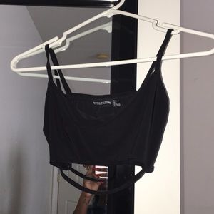 Black crop strap detail top